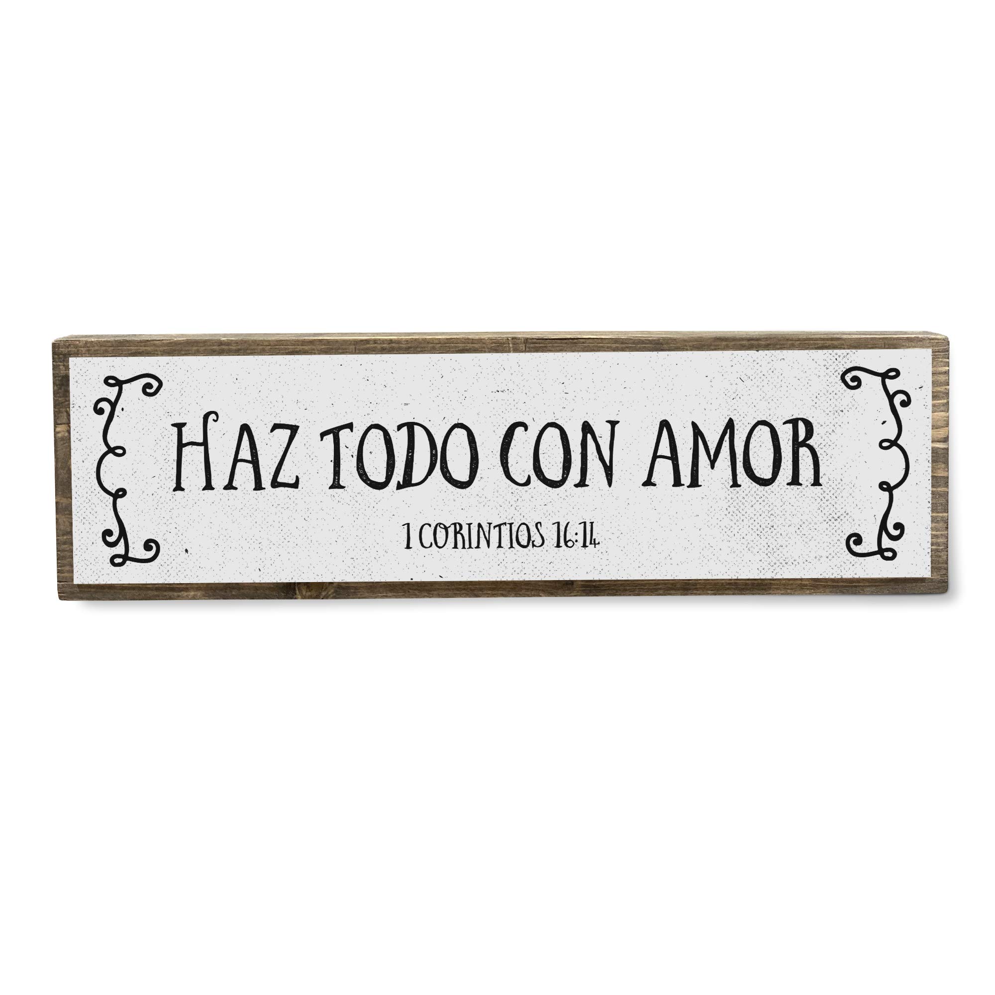 ANVEVO Haz Todo Con Amor – Verso de la Biblia Española – mensajes cristianos para decorar – Cartel de metal y madera