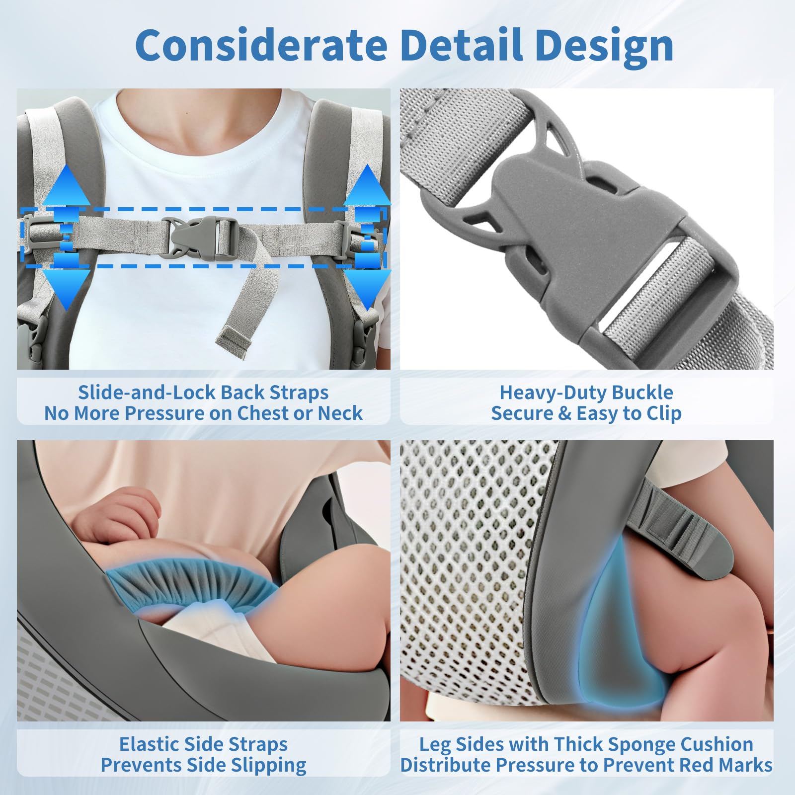 Marsupio Neonato Ergonomico, 4 in 1 Marsupio per Tutte le Posizioni, Supporto per il Collo Pieghevole, Morbido e Traspirante, Spallacci Regolabili, Aperture delle Gambe Ispessite, 3–15 kg
