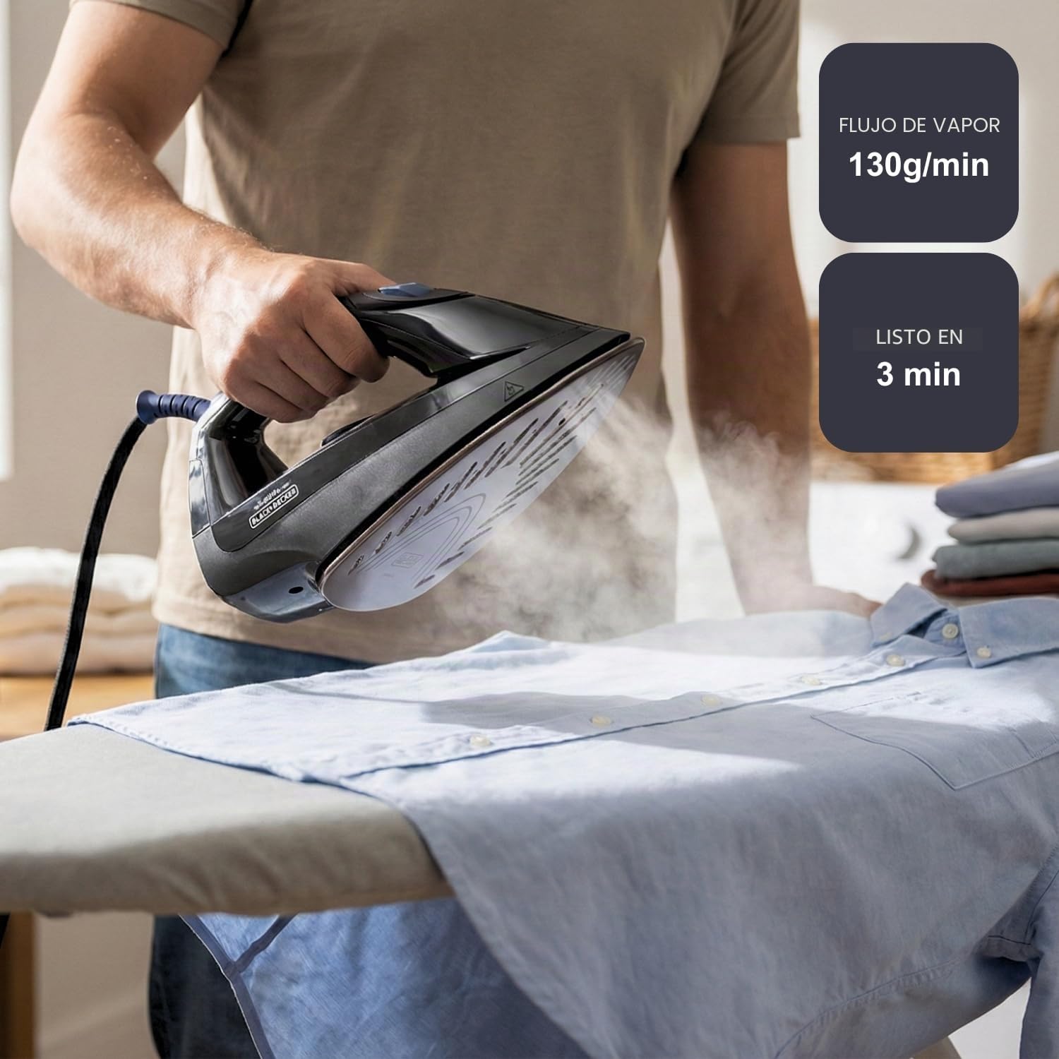 Black+Decker - Centro de Planchado BXSS2600E | 2600W | Presión 7 Bares | Vapor antimicrobiano | Depósito Extraíble 1.5L | Vapor Seco Continuo 130 g/min |Sistema Antical y Bloqueo | Modo ECO | Auto Off