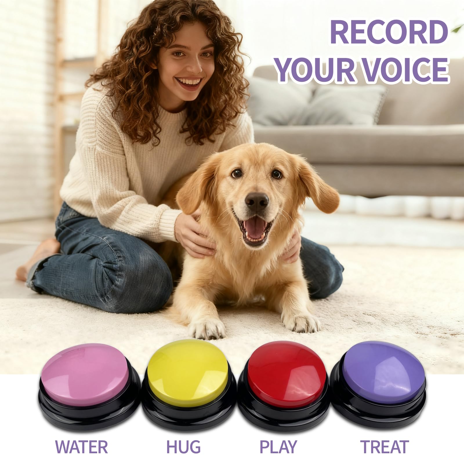 Pulsanti per Cani Parlare, Registrabili con Suono 30 Secondi, Buzzer Button, Pulsante per l'addestramento del Cane, per Animali Domestici Comunicazione e Addestramento, Confezione da 4