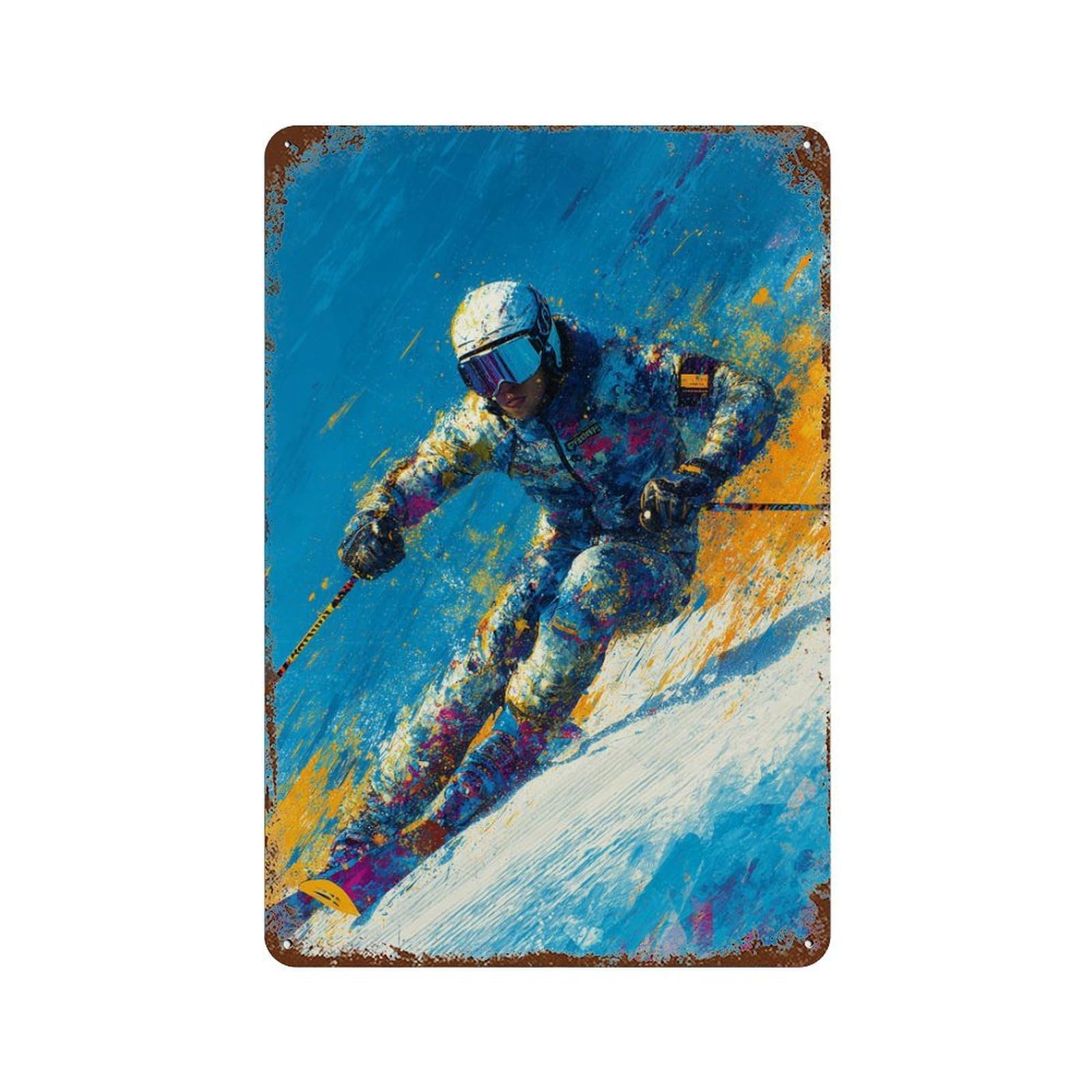 Dynamic Skiing Action Rusty Metal Tin Sign 11.8"x7.9", Ideal for Office, Studio And Wall Decor