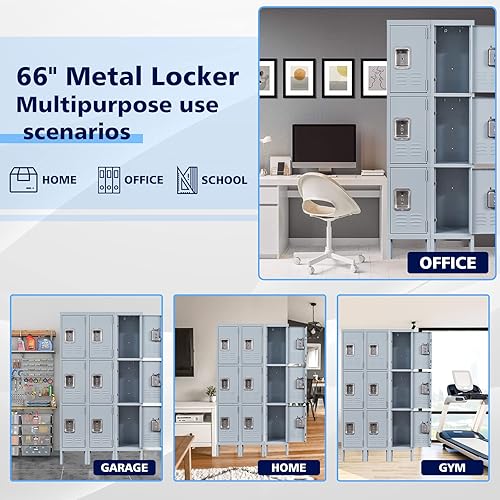 Vista 58 de Letaya Armario de almacenamiento, gabinete de metal de 66 pulgadas para empleados, 3 puertas, con cerradura para escuela, gimnasio, hogar, oficina