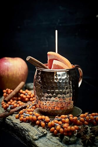 Miniatura 3 de BOLD & DIVINE Auténticas tazas de cobre Moscow Mule  Juego de 4 (16 onzas)  Juego de tazas de cobre 100% sólido con 4 pajitas, 1 vaso de chupito, 1