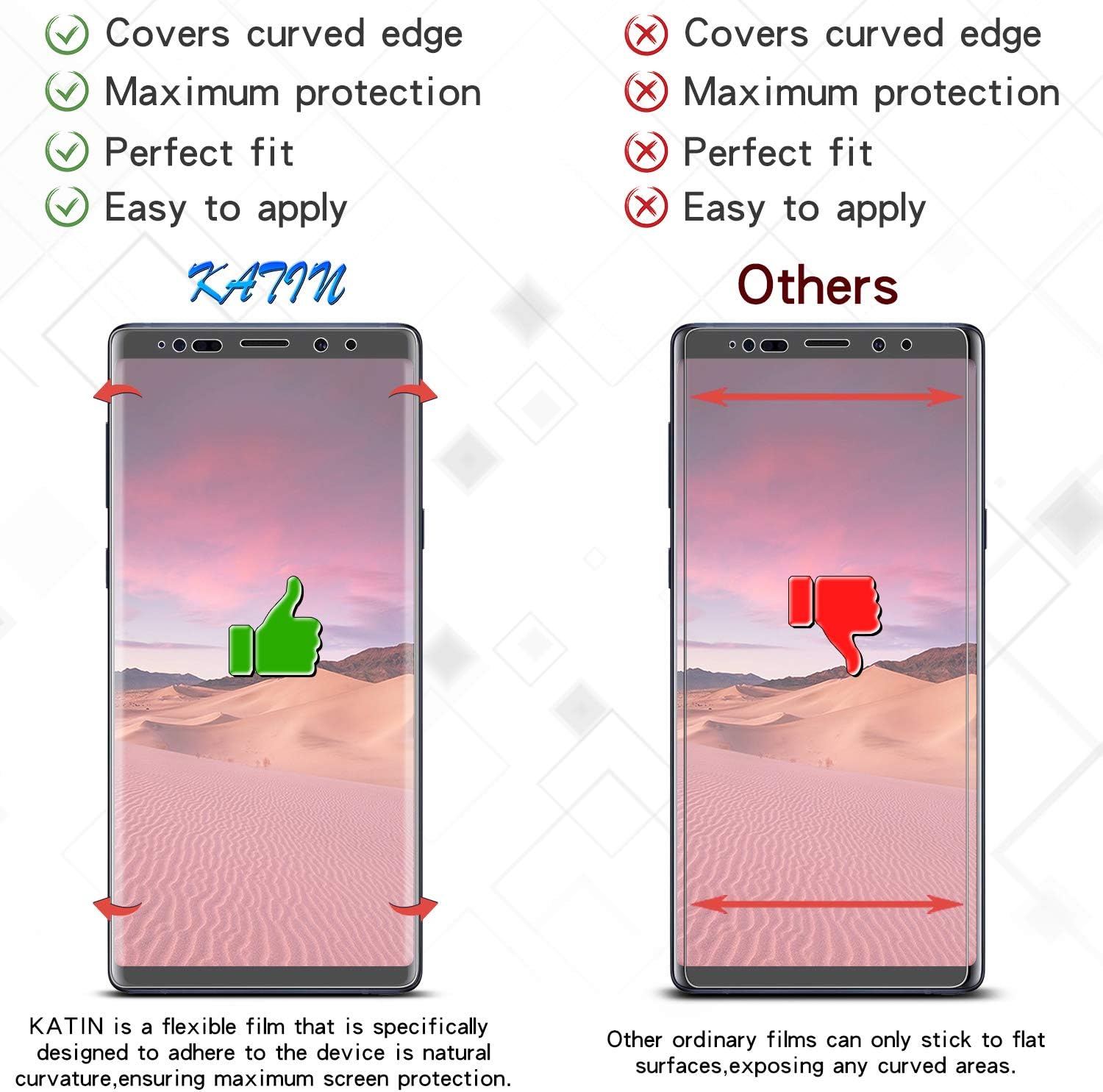 KATIN [2-Pack] For Samsung Galaxy Note 9 Screen Protector 3D TPU Full Max Coverage, Case Friendly, Easy to Install, No-Bubble