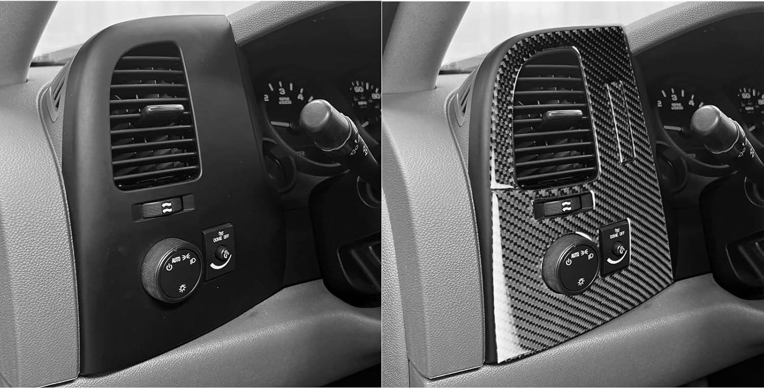 NVCNX Real Carbon Fiber Accessories for Chevy Silverado 1500 / GMC Sierra 2007-2013 2008 2009 2010 2011 2012 Dash Sides Air Vent Panel Cover Interior Trim Sticker Decal 3PCs - not for LTZ/SLT/Denali