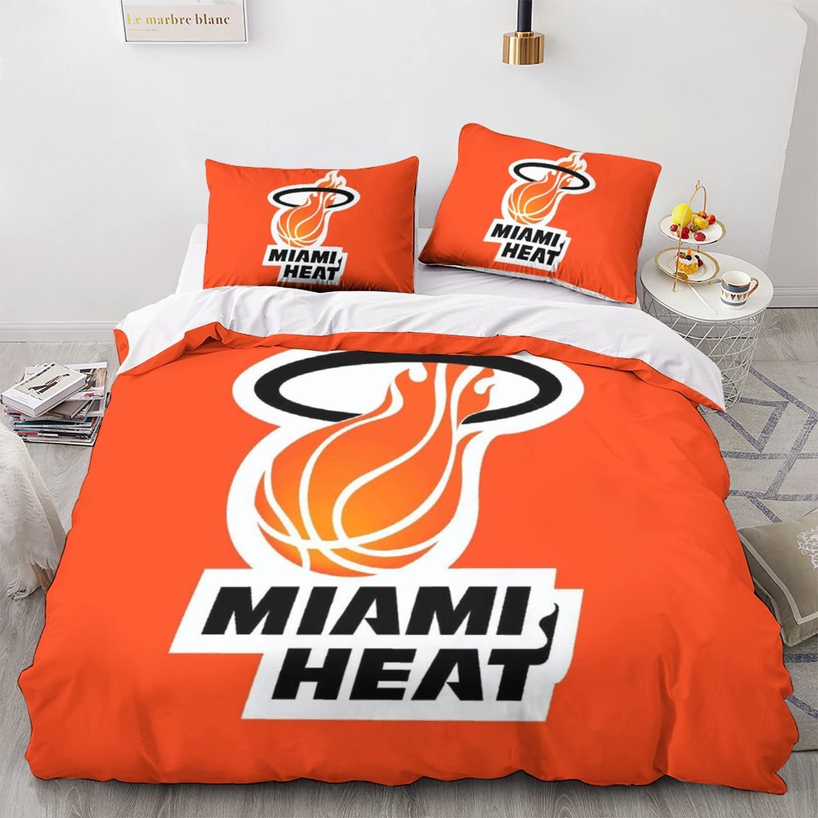 BIVEE Miami Heat Print 3D Bedding Easy Care Duvet Set with Zipper Closure  Basketball Team Quilt Cover X1 Piece Pillowcase X1 Piece Double（200x200cm）  Bedding Duvet Cover Set : Amazon.co.uk: Home u0026 Kitchen