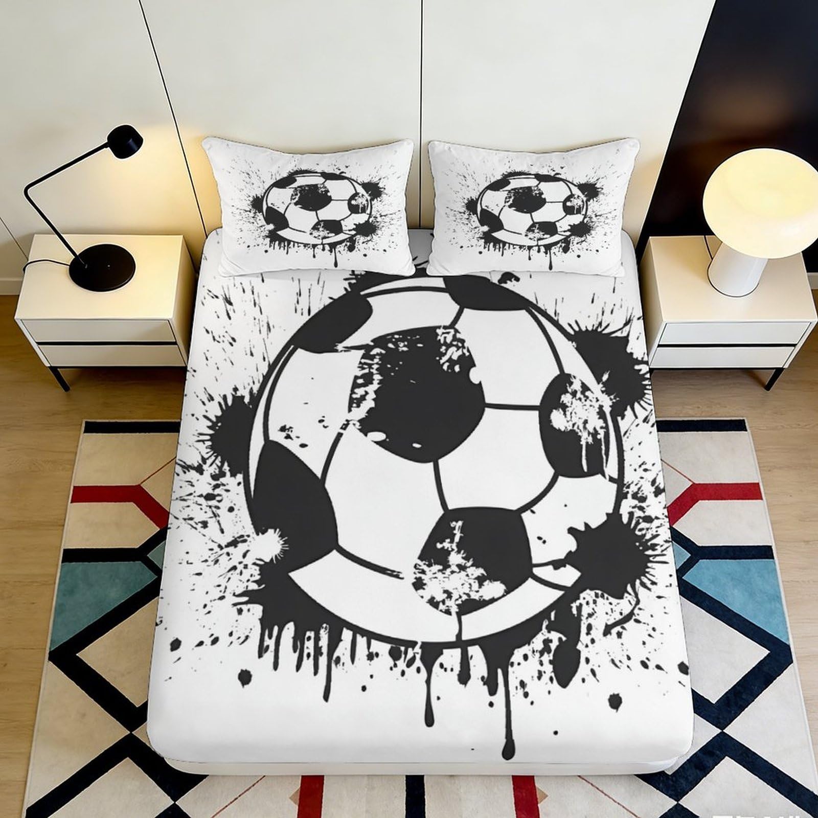 3D Printed Soccer Splash Fitted Sheet Microfiber Soft Bed Cover for Bedroom Decor Dorm Mattress Protection 90x200x25cm