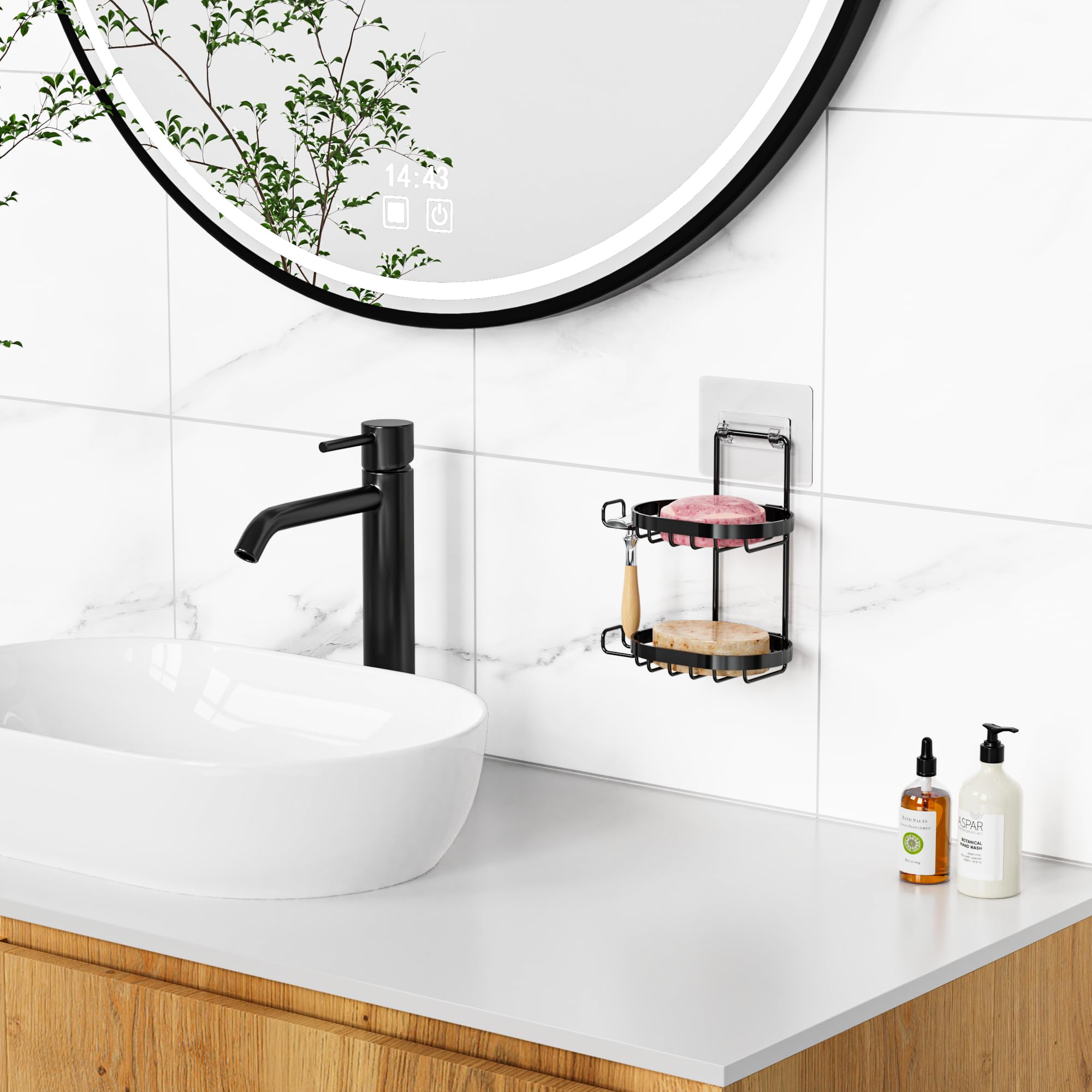 HONPHIER Porte Savon Douche En Acier Inoxydable 304 - Support Mural Savon Et Éponge - Noir