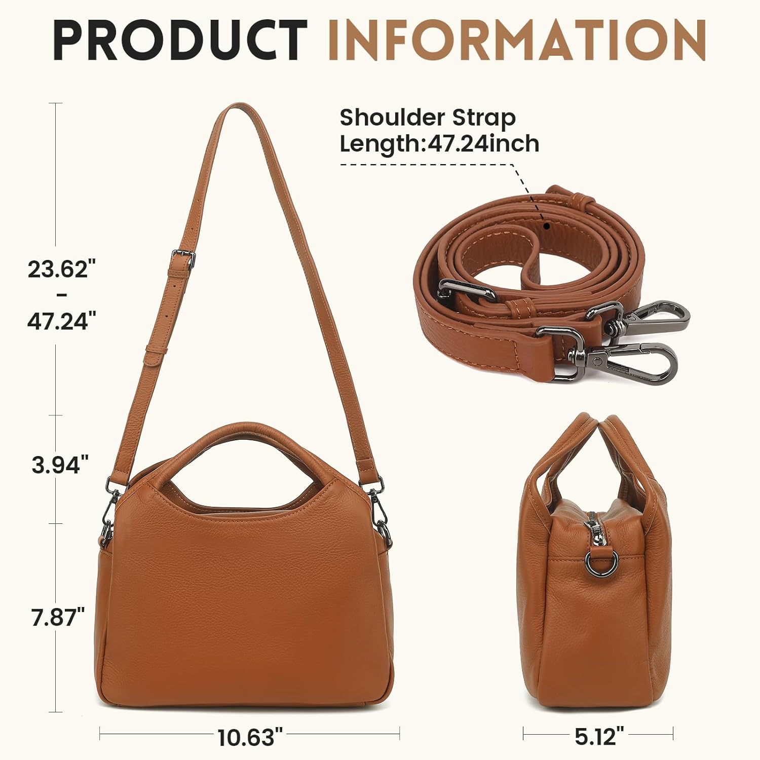 KOGTLA Genuine Leather Purses for Women with Detachable Satchel Strap, Ladies Handbags, Tote Hobo Bags - Image 5