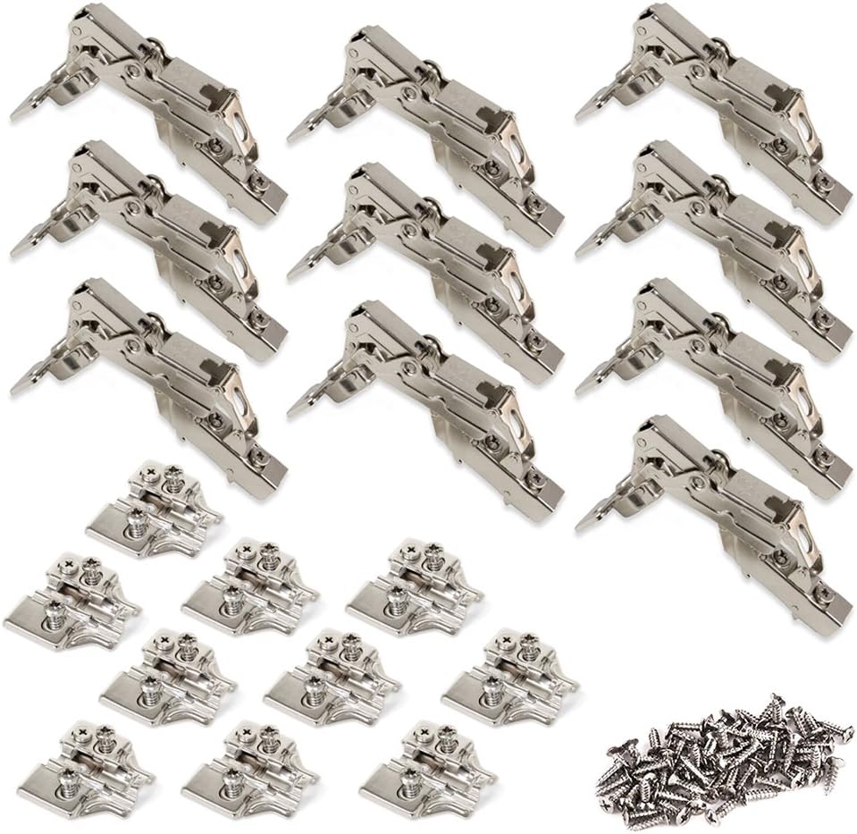 Emuca 1013107 Pack de 10 bisagras de cazoleta Ø35mm 165° cierre suave para puerta semi-solapada y suplementos Euro con regulación excéntrica