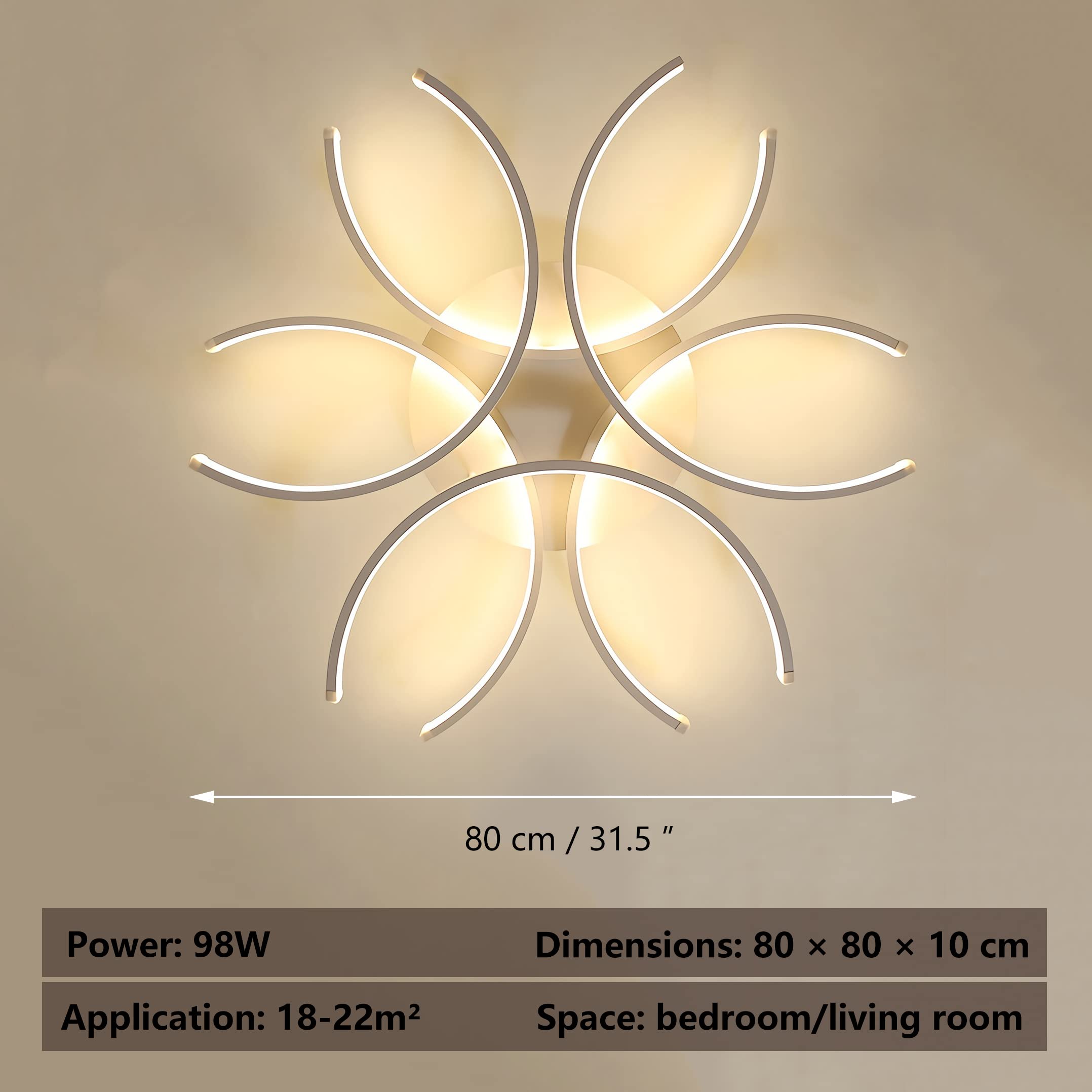 Plafoniera LED Soffitto Moderna, Lampada da Soffitto Dimmerabile da Incasso con Telecomando, Creativo Forma Di Fiore Lampadario per Soggiorno Camera da Letto Sala da Pranzo(80 cm)