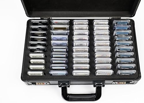 SAVINGO Estuche para monedas, soporte de losa de aluminio con asa, vitrina de soporte de monedas, compartimentos para 50 placas de monedas PCGS,