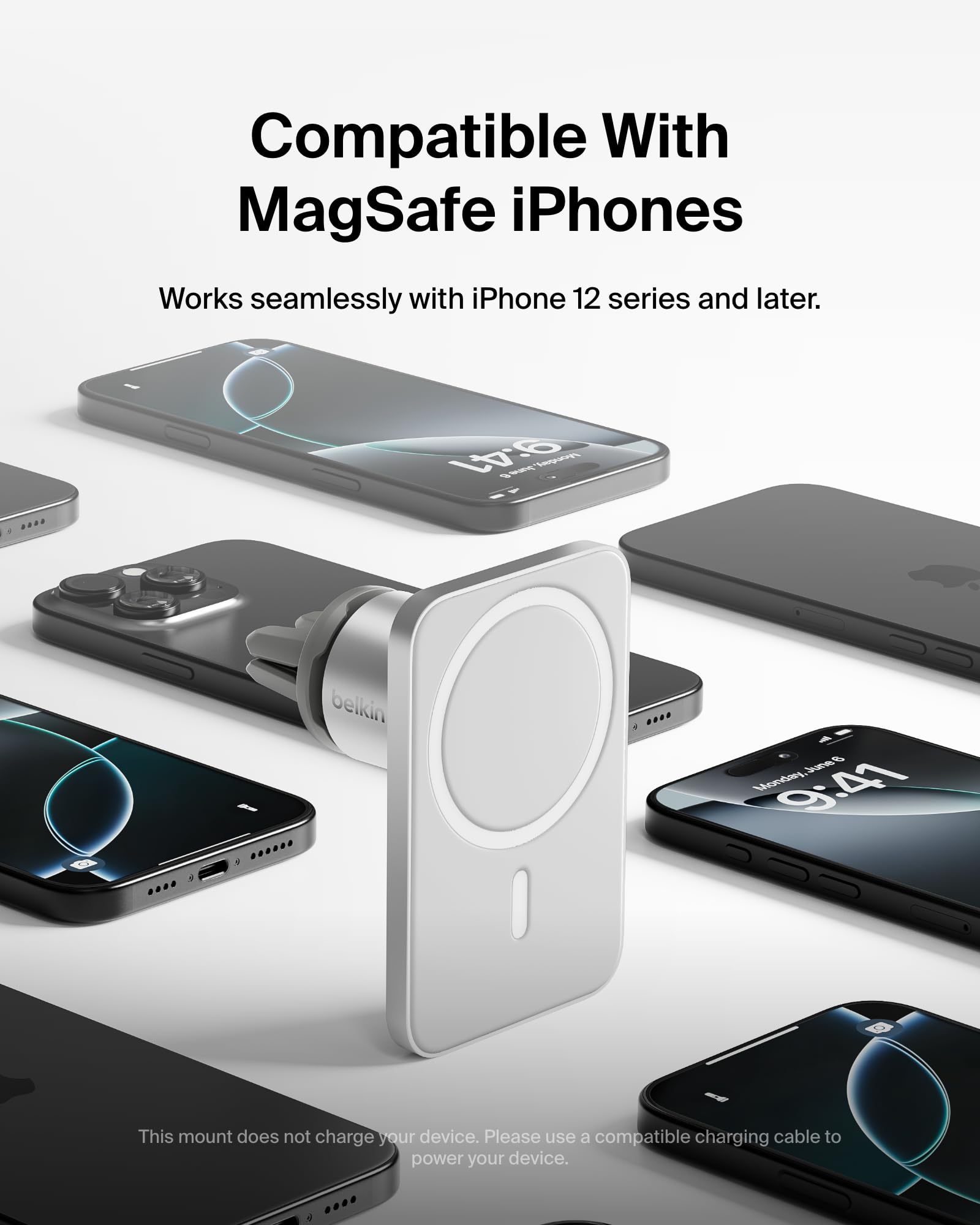 Belkin MagSafe Pro-MagSafe - Supporto magnetico per telefono da auto, accessorio per auto, supporto magnetico per telefono per iPhone 14, iPhone 13, iPhone 12 Pro Max, Pro, Mini modelli (rinnovato