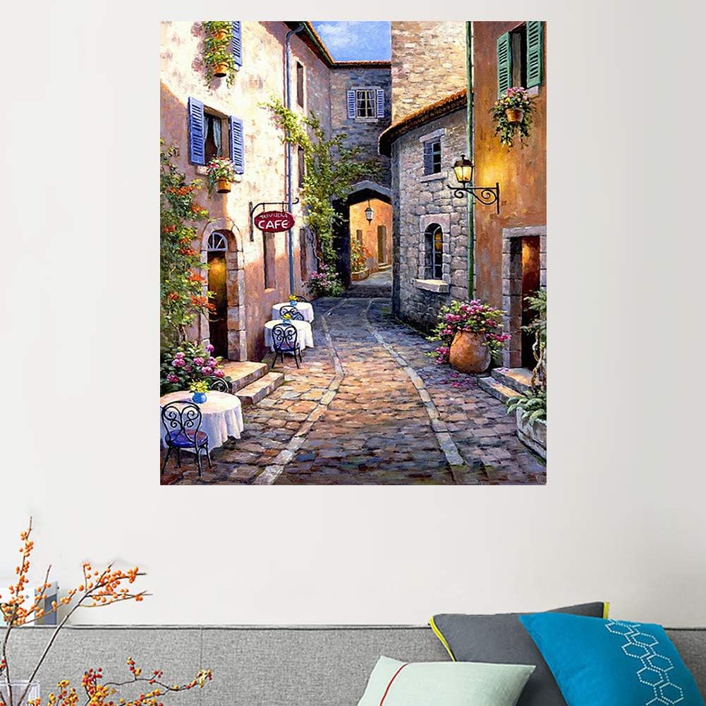 GELANYOUPIN Round Rhinestone Painting By Number Kit Cross Stitch Alley Scenery Full Round Beads Mosaic France Paris 5D Crystal Embroidery Blossoms (50x60cm/19.6x23.6inches)