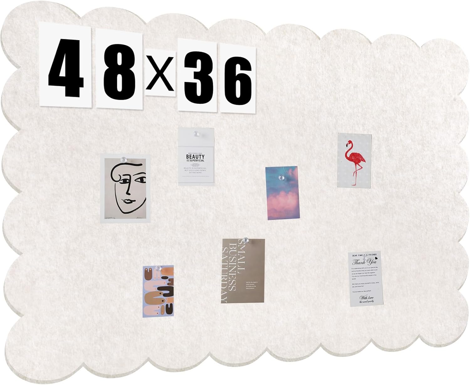 Scalloped Felt Bulletin Board 36 x 24 Inches Foldable Beige Pin Cork Board Alternative for Wall, 3' x 2' Trifold Picture Vision Self Adhesive Bulletin Decorative