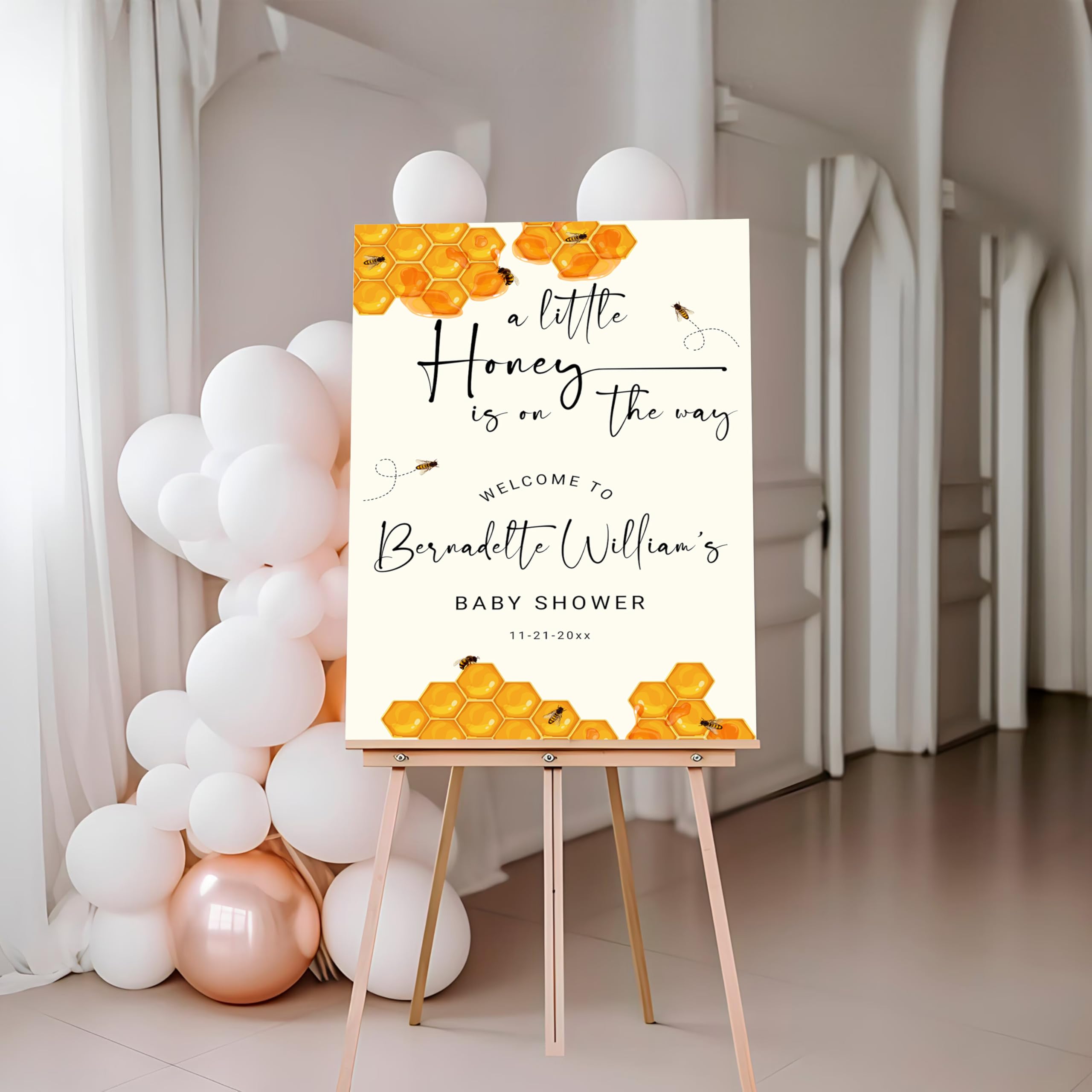 Bee Baby Shower Welcome Sign, Personalized Baby Shower Sign Honey Bee A Little Honey is On The Way Baby Announcement Sign Baby Shower Decorations for Boy Girl Baby Shower Welcome Poster
