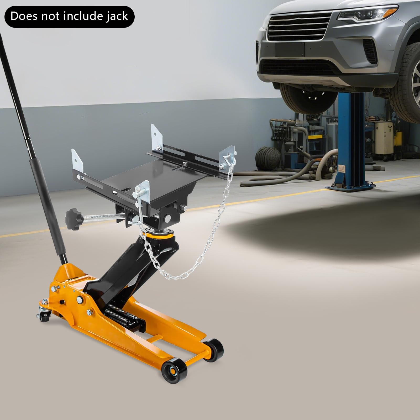 Adaptador negro para gato de transmisión, apto para la conversión de gatos hidráulicos con cadena de seguridad, adaptador ajustable para gato de transmisión 34 x 33 cm
