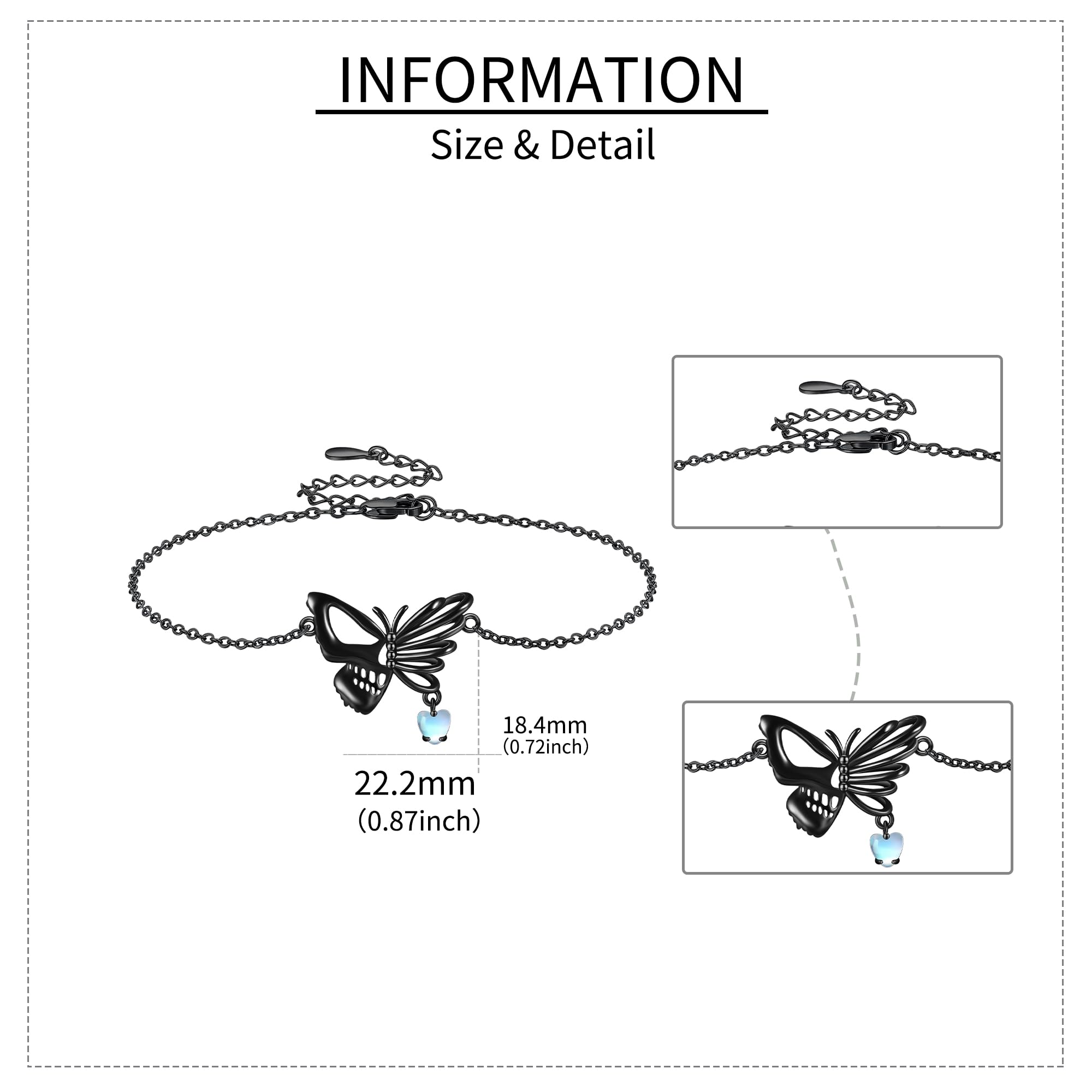 Schwarz Armbänder Sterling Silber Schmetterling Totenkopf Armband Gothic Schmuck Muttertag Weihnachten Halloween Geschenk für Damen Frauen