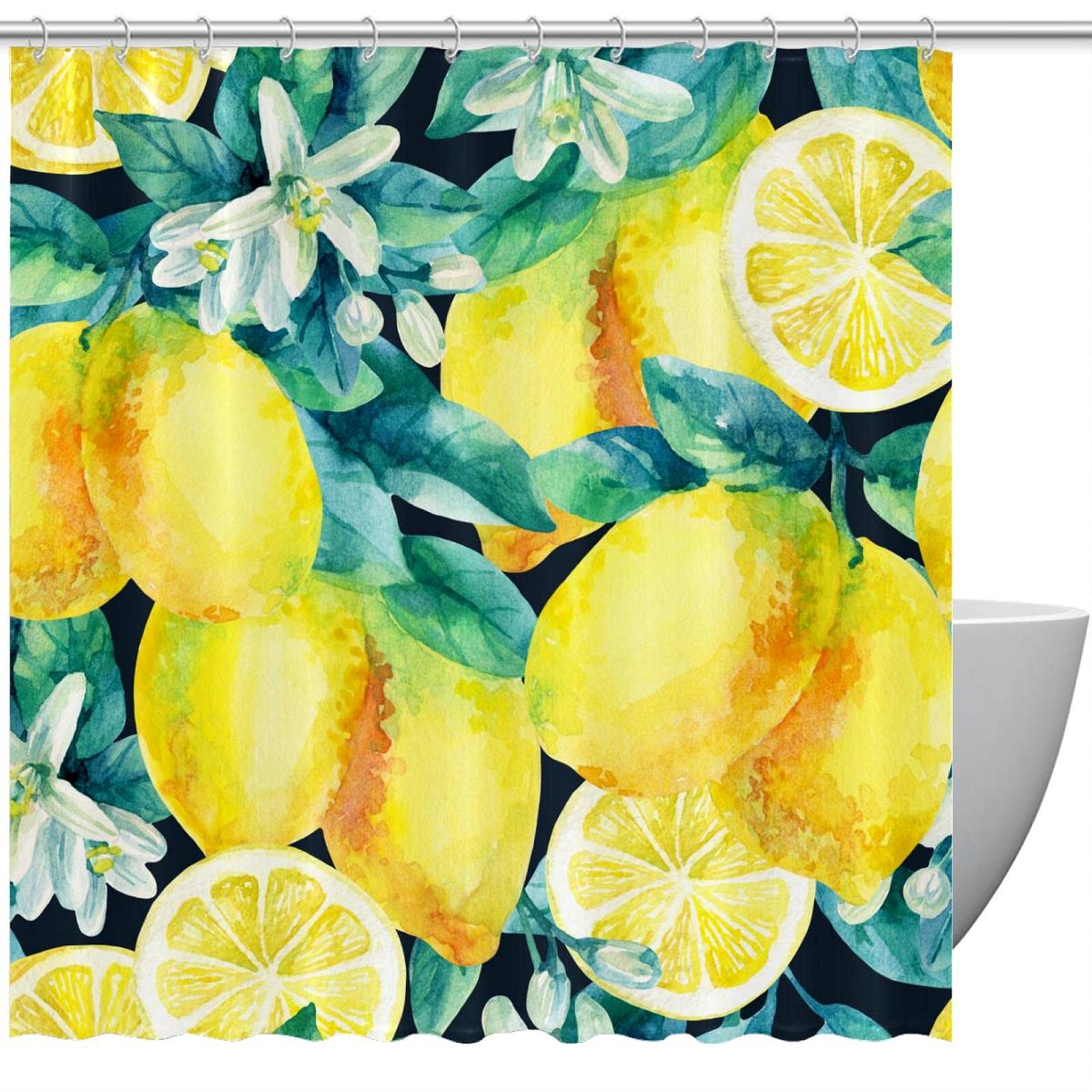 Rideau de douche citron 168x183 étanche pour sol toujours sec