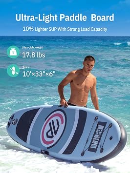 Niphean(Ultra-Light) Inflatable Paddle Board with StabilTrac Fin and Durable SUP Accessories, 10' Stand Up Paddle Boards for Adults & Youth, Versatile Yoga Paddle Board, Gift Ideas