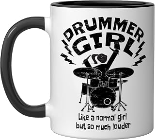 Drummer Girl For Women & Drummer Girls Drummers Drums Ceramic Mug, Black/White