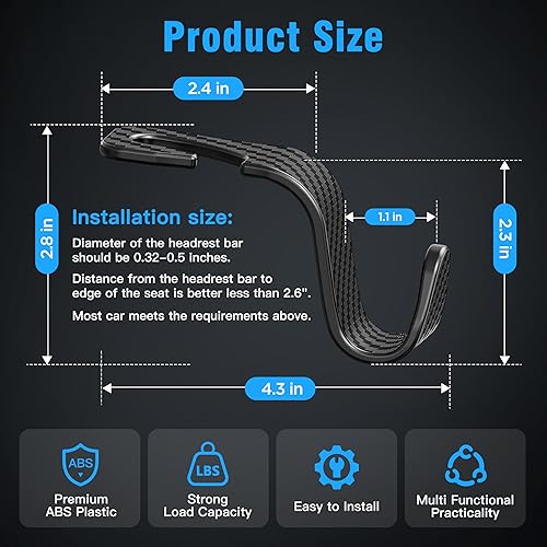 Miniatura 6 de Amooca - Gancho para reposacabezas de asiento de coche, 4 unidades, organizador de almacenamiento universal para bolso de mano, abrigo, ajuste