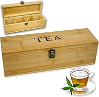 Vista 20 de Caja Organizadora de Té 7.4" x 8.1" x 4.2" Organizador de Madera de Bambú Cofre de Almacenamiento 4 Ranuras Altas Ajustables 100% Hecho a Mano