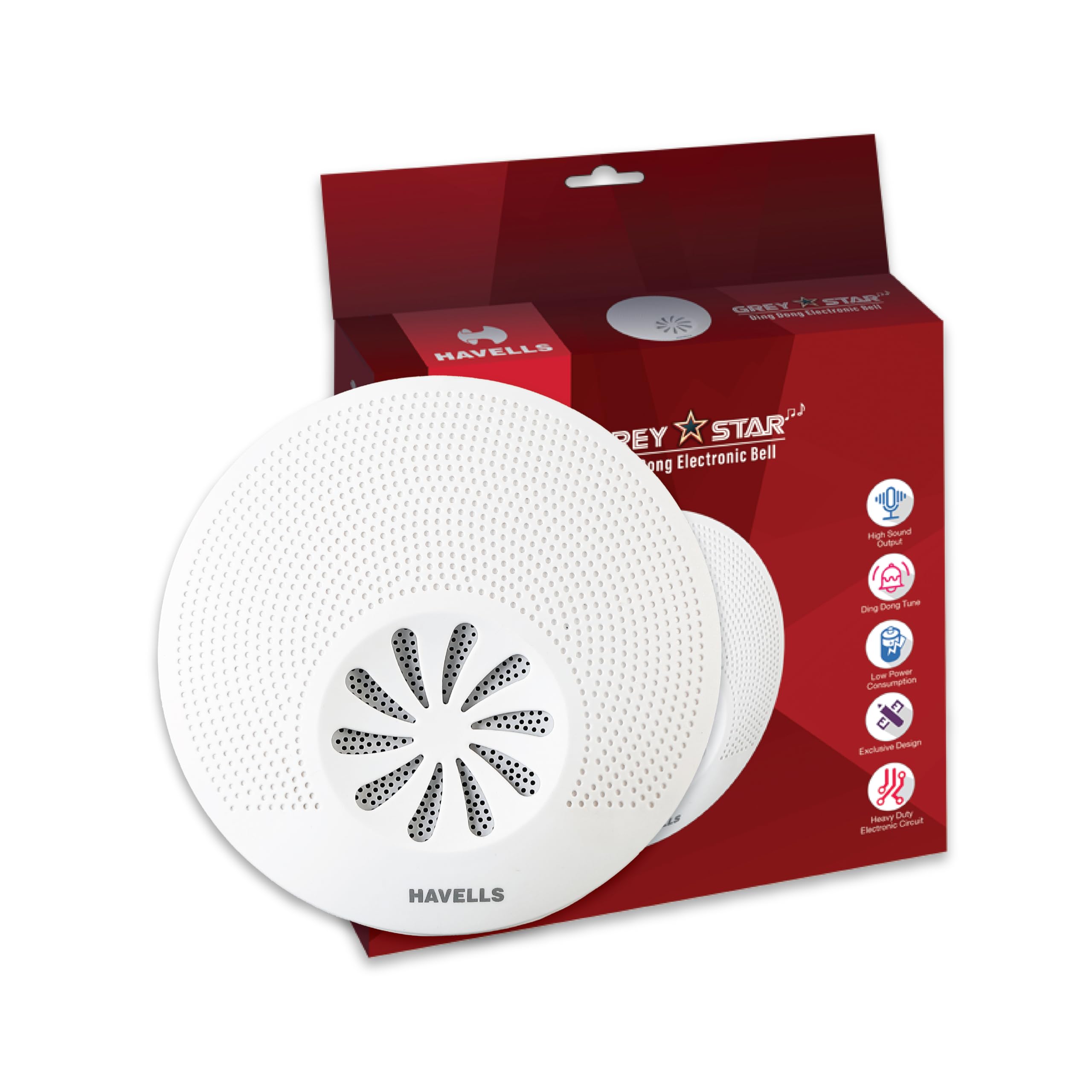 THE STAR CLUB　WARNING BELL Havells Grey Star Ding Dong Electronic Door Bell, White : Amazon