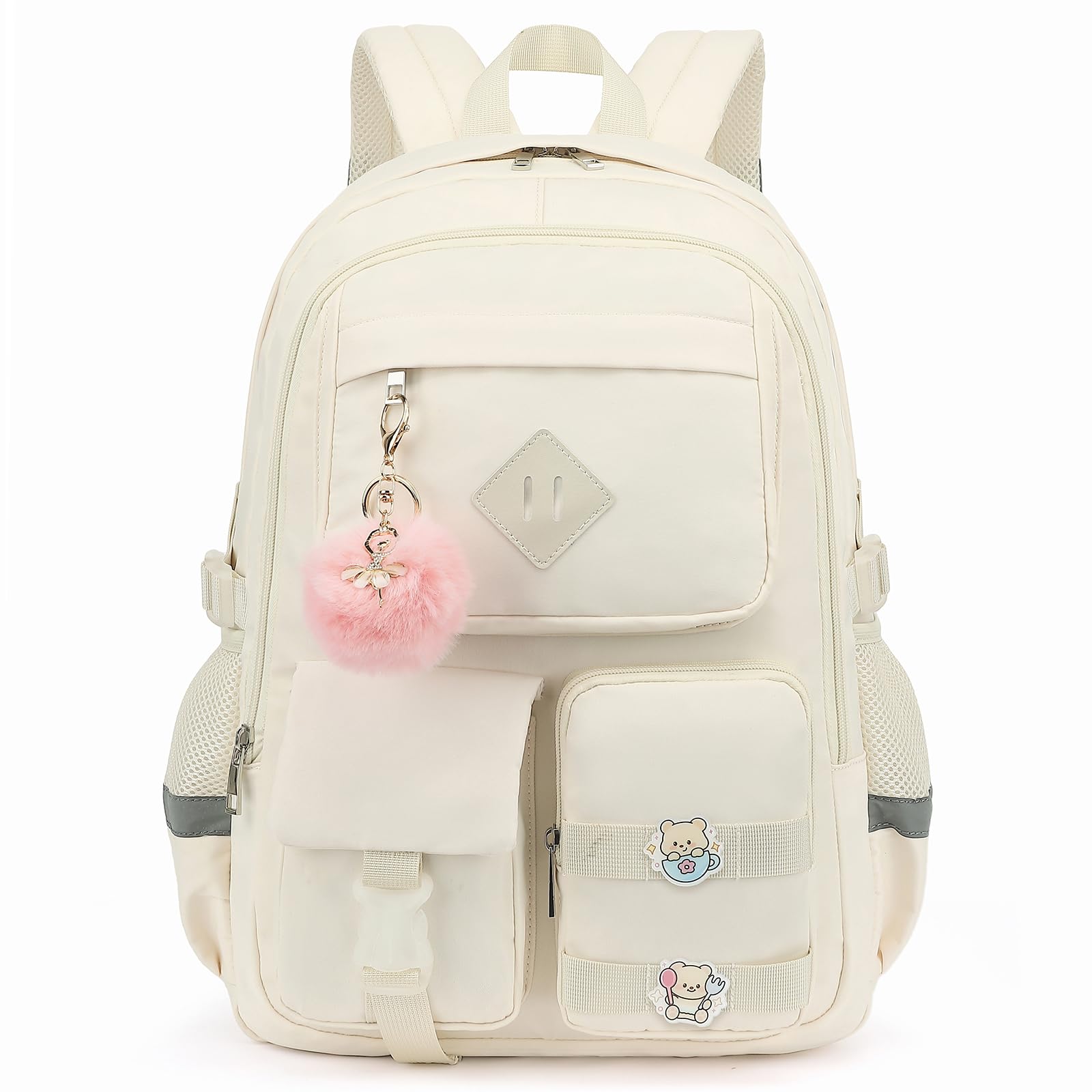 Xunteny College School Backpack for Girls, Women Travel Laptop Backpacks Teens Middle High School Bookbag (Beige)