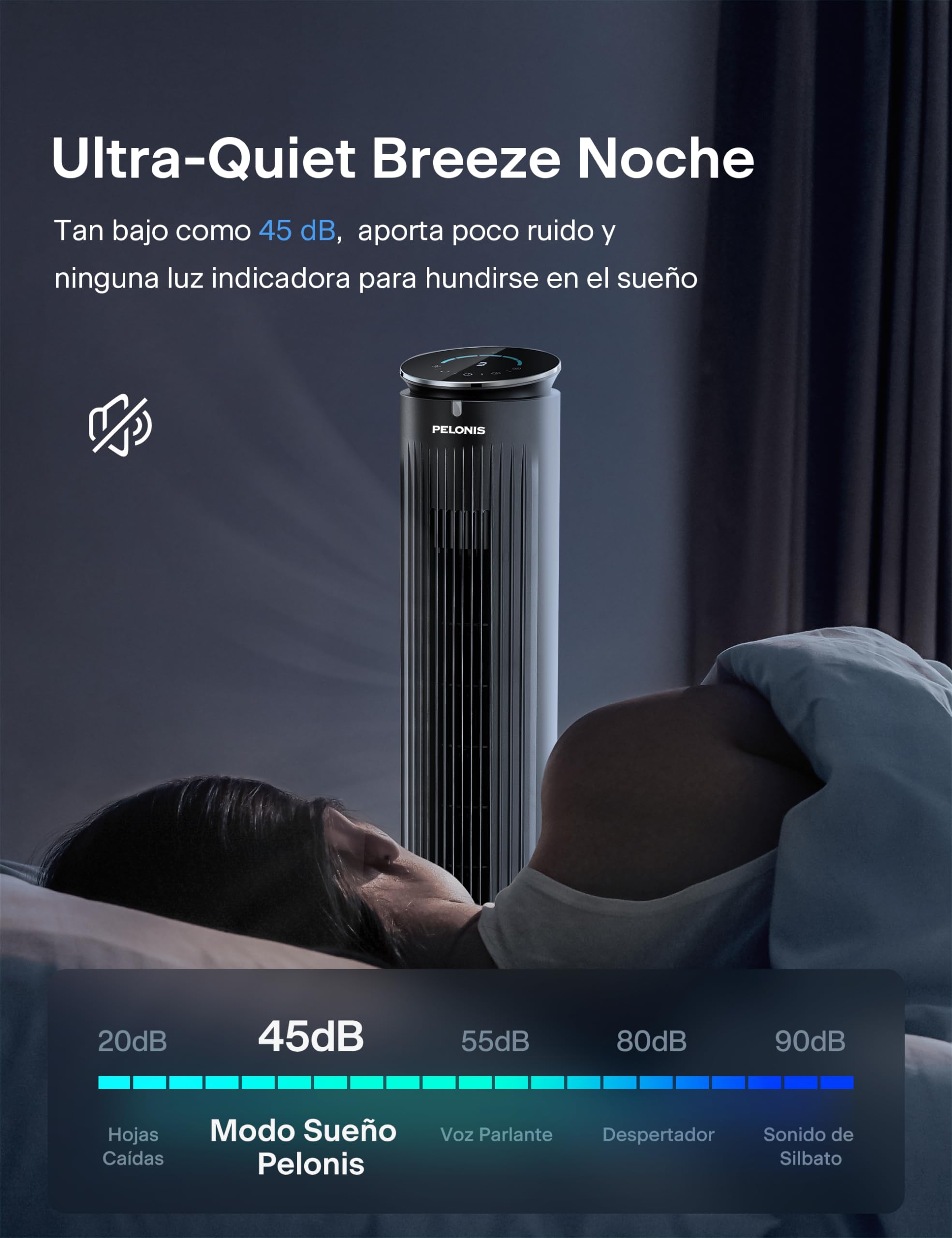 Pelonis Ventilador de Torre 106 CM, Ventilador de pie con Mando a Distancia, Ventilador Silencioso con 4 Modos y 5 velocidades, Temporizador 9H, Negro