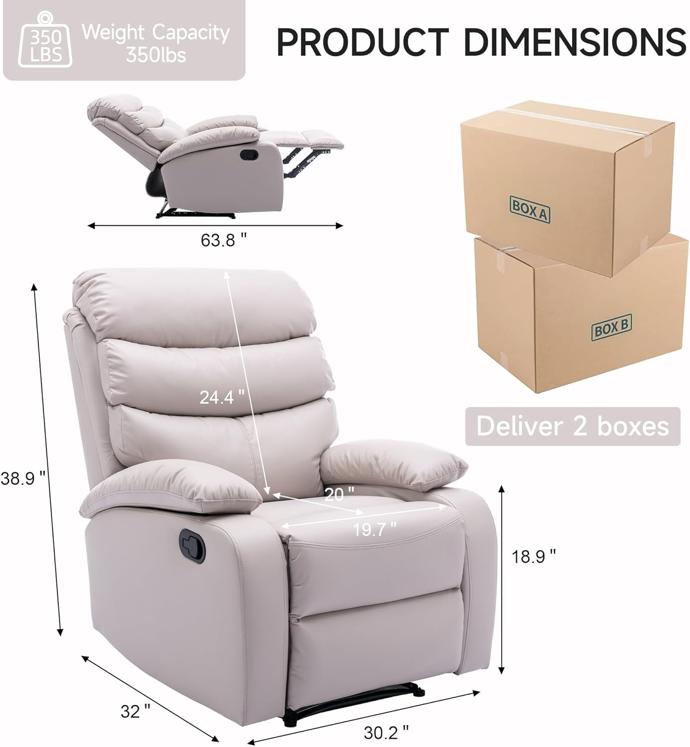 Manual Leather Recliner Chair, Small Recliner Chair with Tech- Leather, Lazy Boy Recliner Chair for Bedroom, Livingroom, RV, Beige
