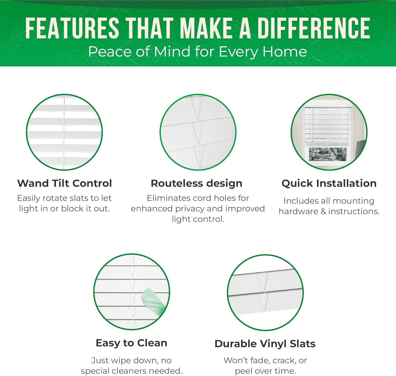 Calyx Interiors 2.5-Inch Cordless Faux Wood Blinds – 34" W x 60" H, White Ultra-Privacy Window Blinds for Indoor Windows, Superior Views (Actual Size 33.5 in. W x 60 in. H)