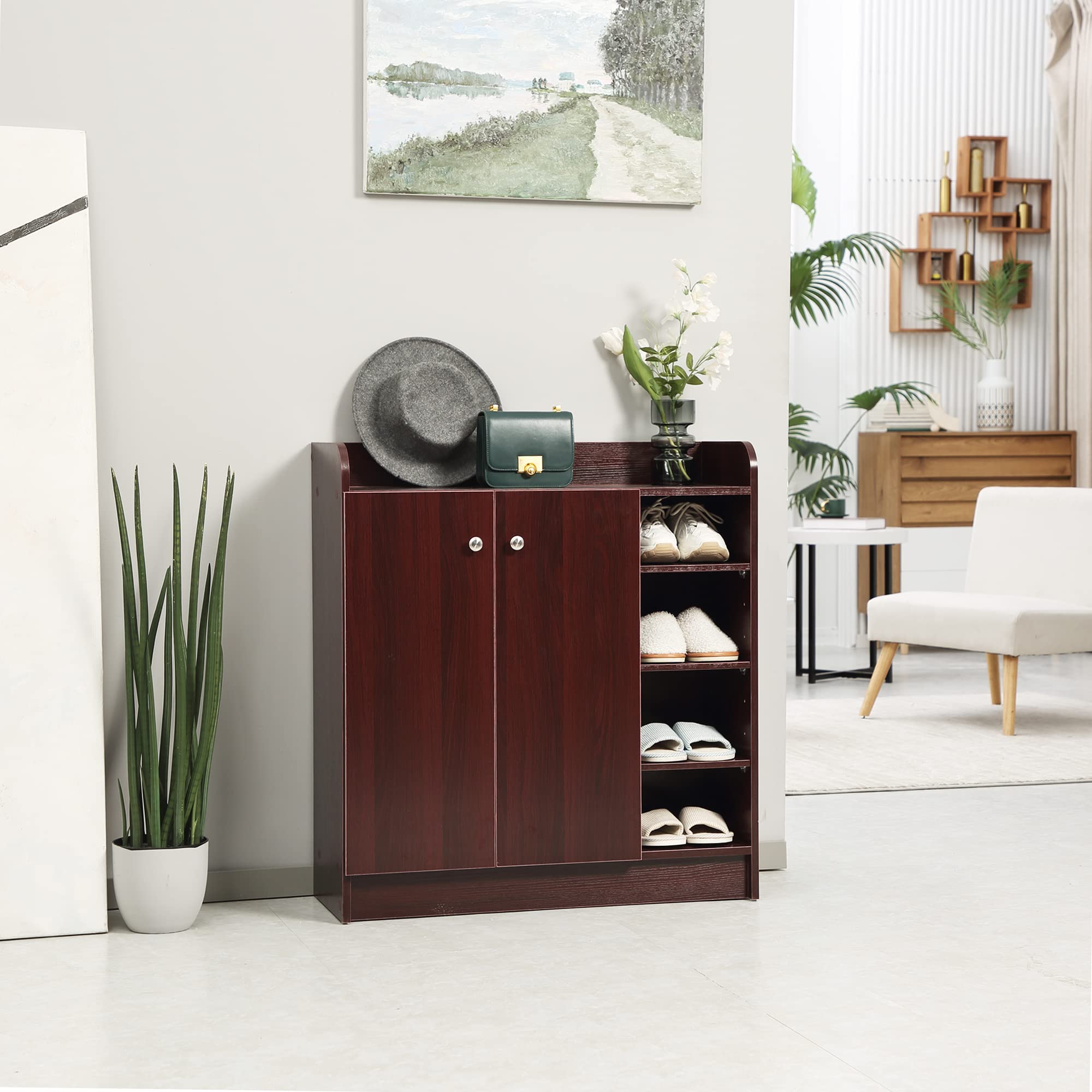 Armadio Scarpiera HOMCOM In Legno - 4 Ripiani Regolabili Per 12 Paia Scarpe | Design Moderno, Marrone Chiaro - Foto 4