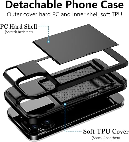 Miniatura 2 de Vofolen Funda compatible con iPhone 15 Pro con tarjetero de doble capa a prueba de golpes, funda para teléfono, ranura para tarjetas oculta, carcasa