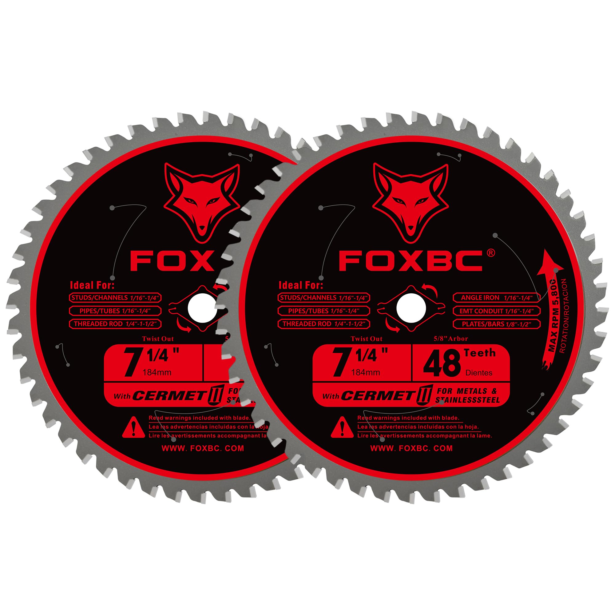 FOXBC Lama per sega circolare in metallo da 18 cm, 48 denti, lama per sega da taglio in metallo e acciaio inossidabile, carburo ceramico con albero da 5/8, confezione da 2