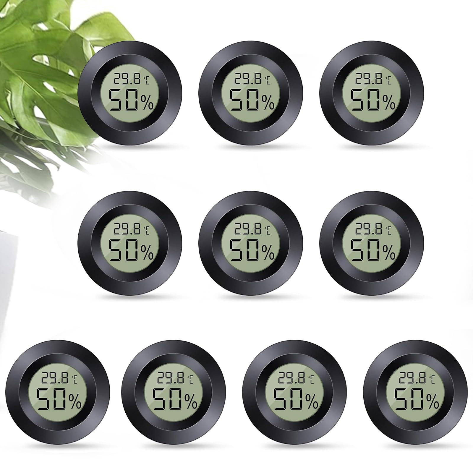 Dictien Mini Hygrometer Digital, ℃/℉ Verstellbar, 10pcs, Schwarz, Freistehend, Für Haus, Schule, Weinkeller, Gewächshaus, Keller, Lager (10, Rund)