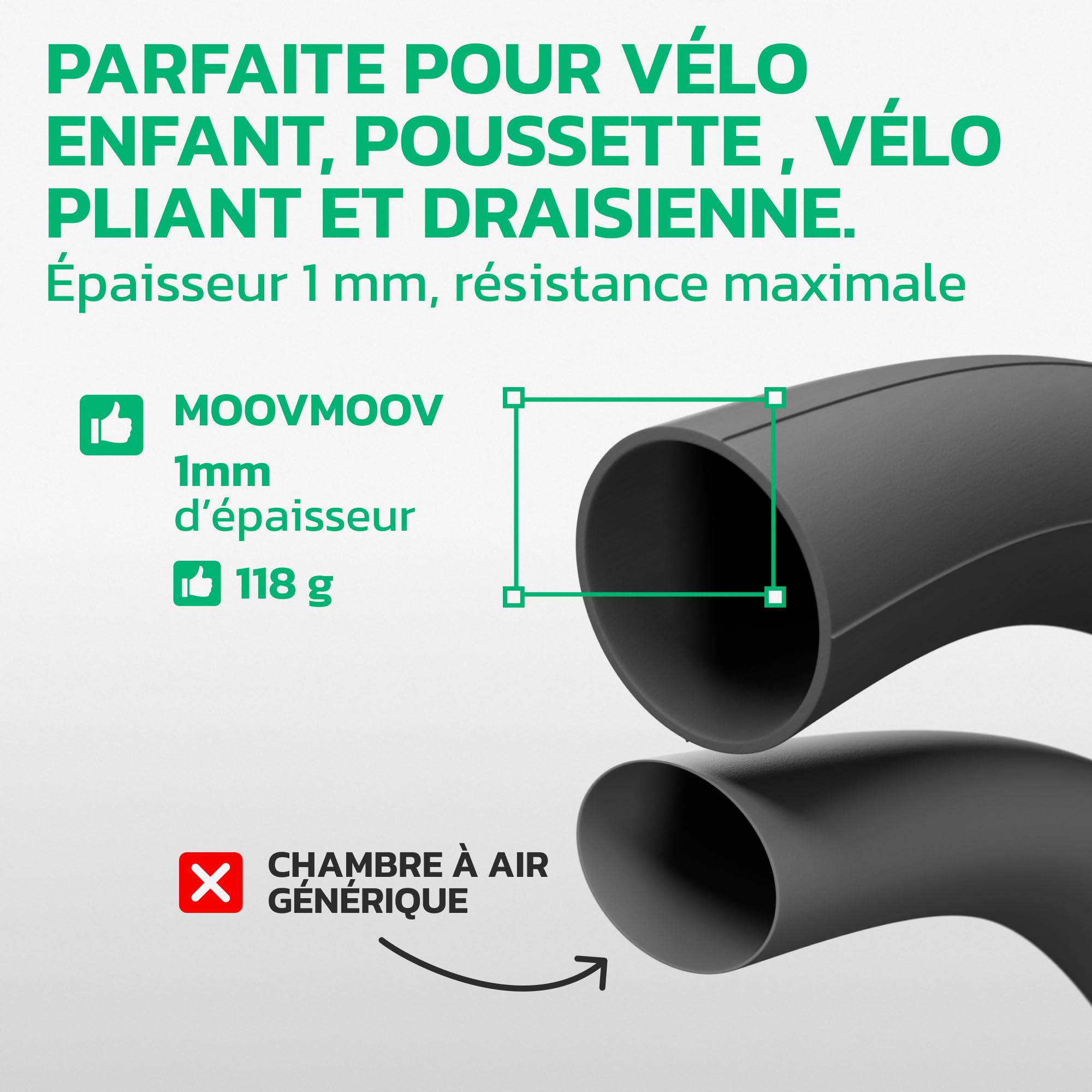 MOOVMOOV Camera d’Aria 16 Pollici - Compatibile con Pneumatici 16x1.75, 16x1.85, 16x1.90 e 16x1.95 (ETRTO 47-305 a 53-305) - Valvola Schrader - Confezione da 2 - Bici e Altri Usi