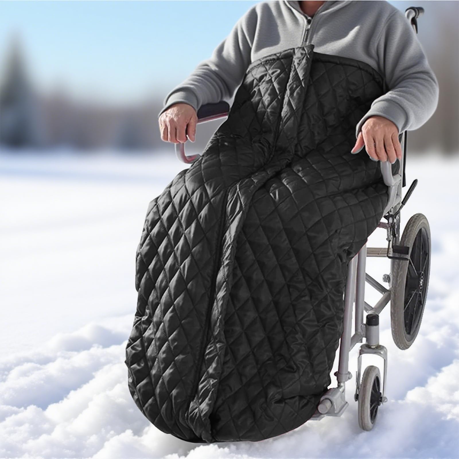 Rollstuhl Fußsack Winter Schlupfsack | Winddichte Rollstuhl Schlupfsack Rollstuhlsack Wintersack Decke Sitzsack Rollstuhldecke Beindecke Winter | Universelle Größe (Black)