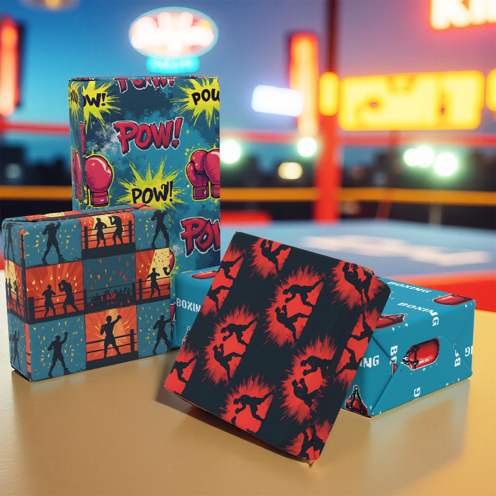 Pineraap Boxing Wrapping Paper 12 Sheets Punching Bag Designs Gift Wrap Gaming Gift Wrapping Paper for Boxing Fans, Boxers, Fighters, Coaches, 20"×28"