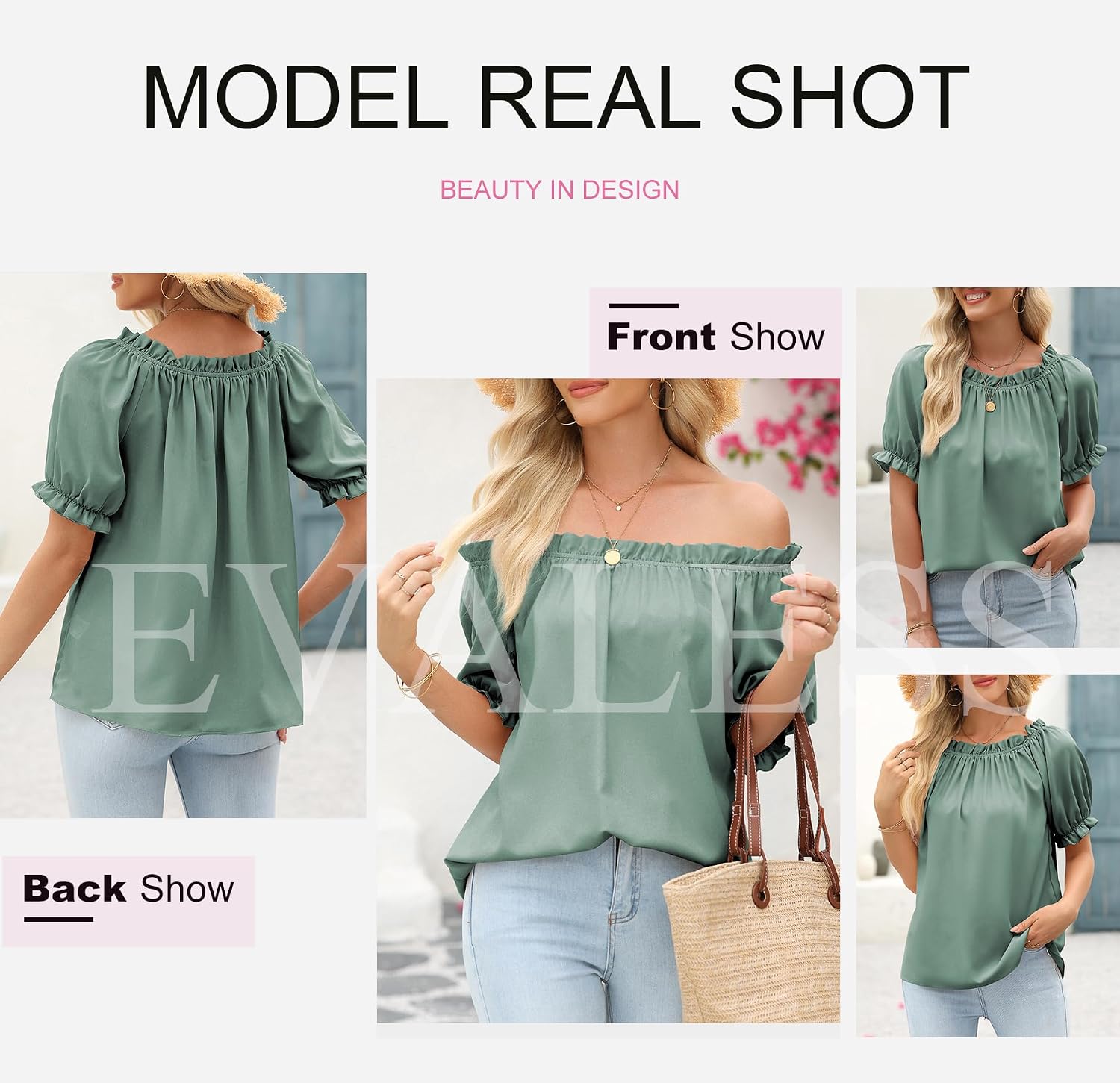 EVALESS Womens Tops Off The Shoulder Blouses for Women Dressy Casual Cute Puff Sleeve T Shirts Fashion 2026