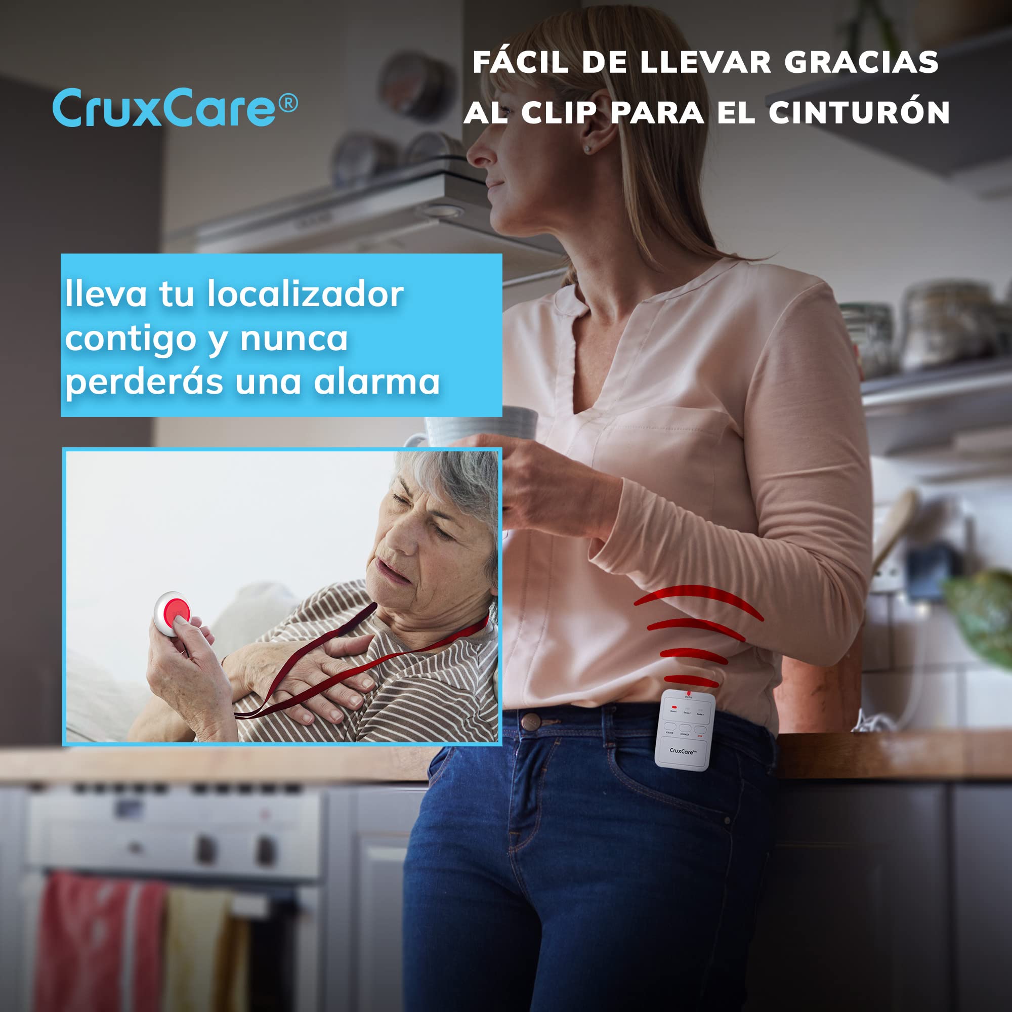 C2 Avisador Personas Mayores - 1 Botón de Llamada | 1 Localizador, Alarma para Ancianos y Discapacitados, Sistema de Emergencia Ancianos, Portátil, Ampliable