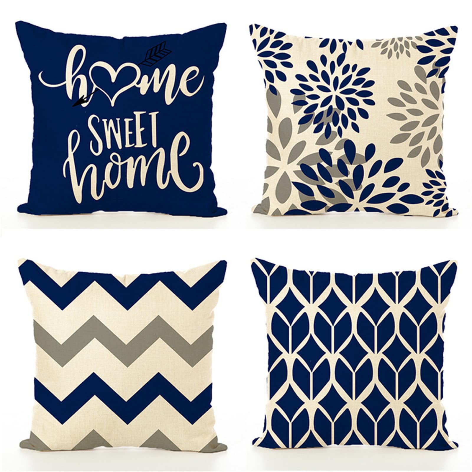 Taie d'oreiller 50x50cm lin housses de coussin de canapé décoratifs bleu marin