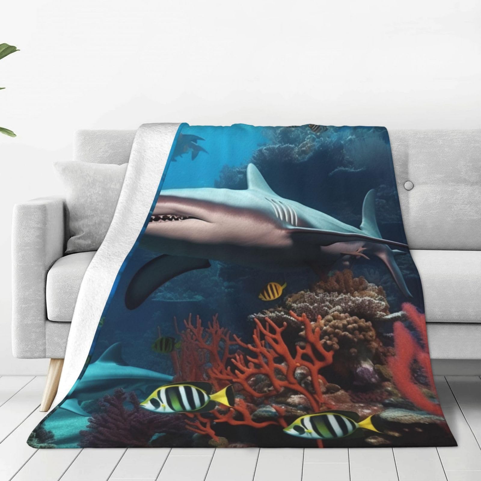 Couverture requin en flanelle légère et ultra douce pour un confort thermique optimal 152x127 cm