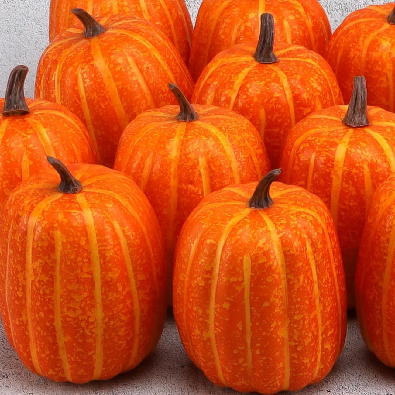Woration 6Pcs Artificial Yellow Pumpkin Set Fake Halloween Thanksgiving Pumpkins Decoration for Home Kitchens Autumn Harvest Festival Ornament - 4.7inch