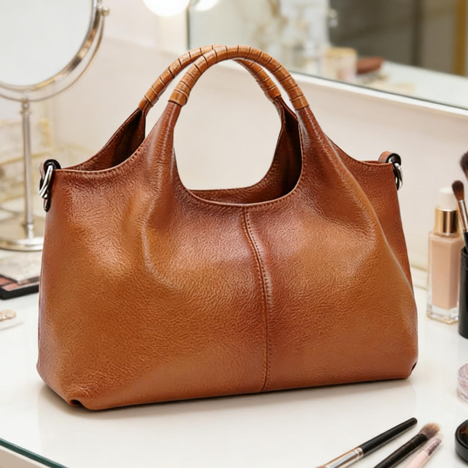 Borsa a mano da donna in pelle PU, stile vintage, con cerniera
