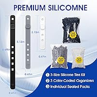Vista 2 de AROIC 90Pcs Silicone Cable Ties with 3 Sizes,Reusable and Washable with Adjustable Locking Buckle Design, Cord Organizer for Home, Office, Travel