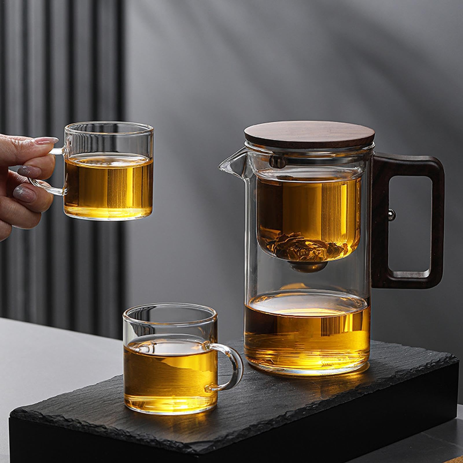 Teiera in – Teiera multiuso trasparente | 520 ml filtro in | trasparente teiera in borosilicato con colino, bollitore trasparente resistente al calore per tè verde, tè nero