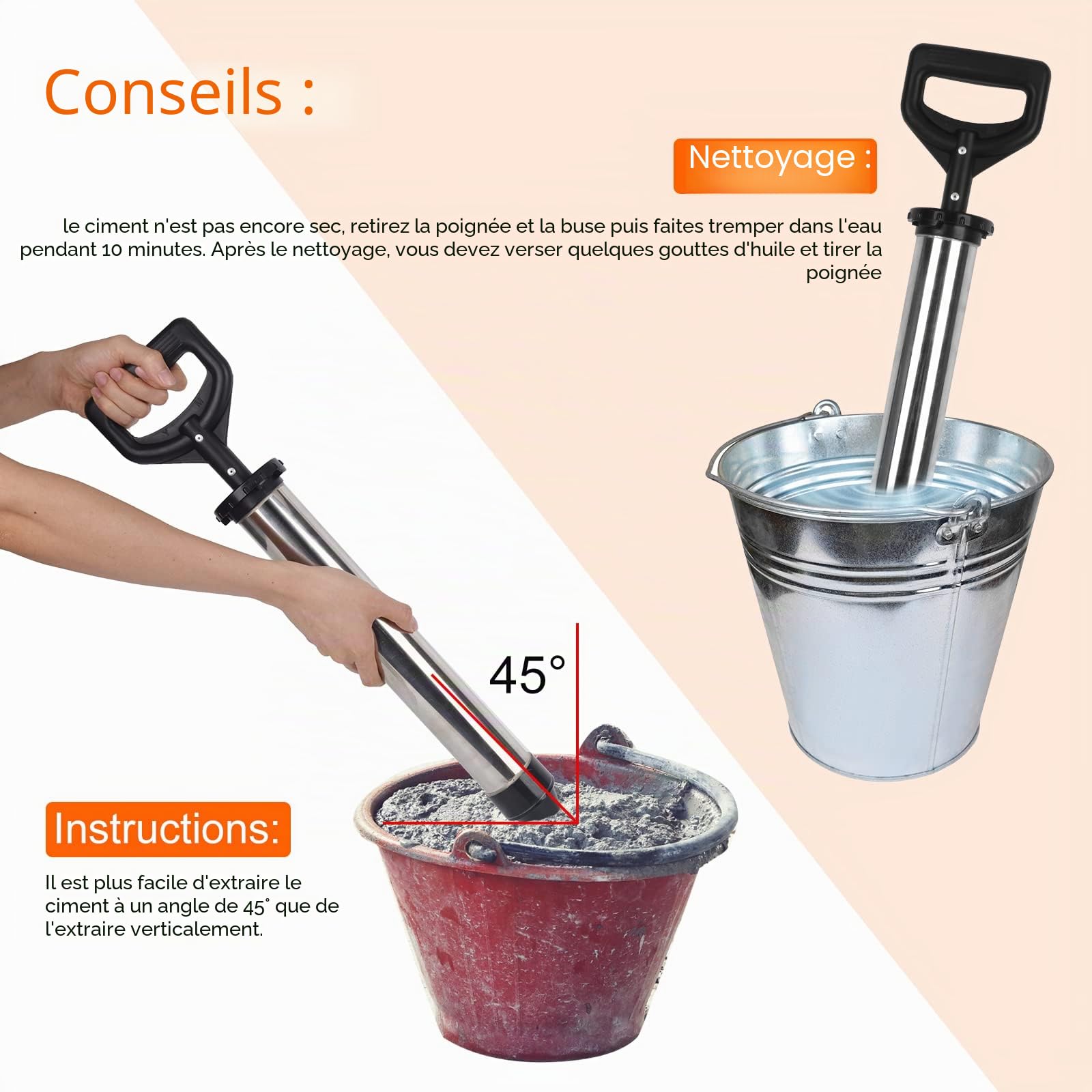 Pistolet à coulis pour mortier en acier inoxydable manuel avec 4 buses