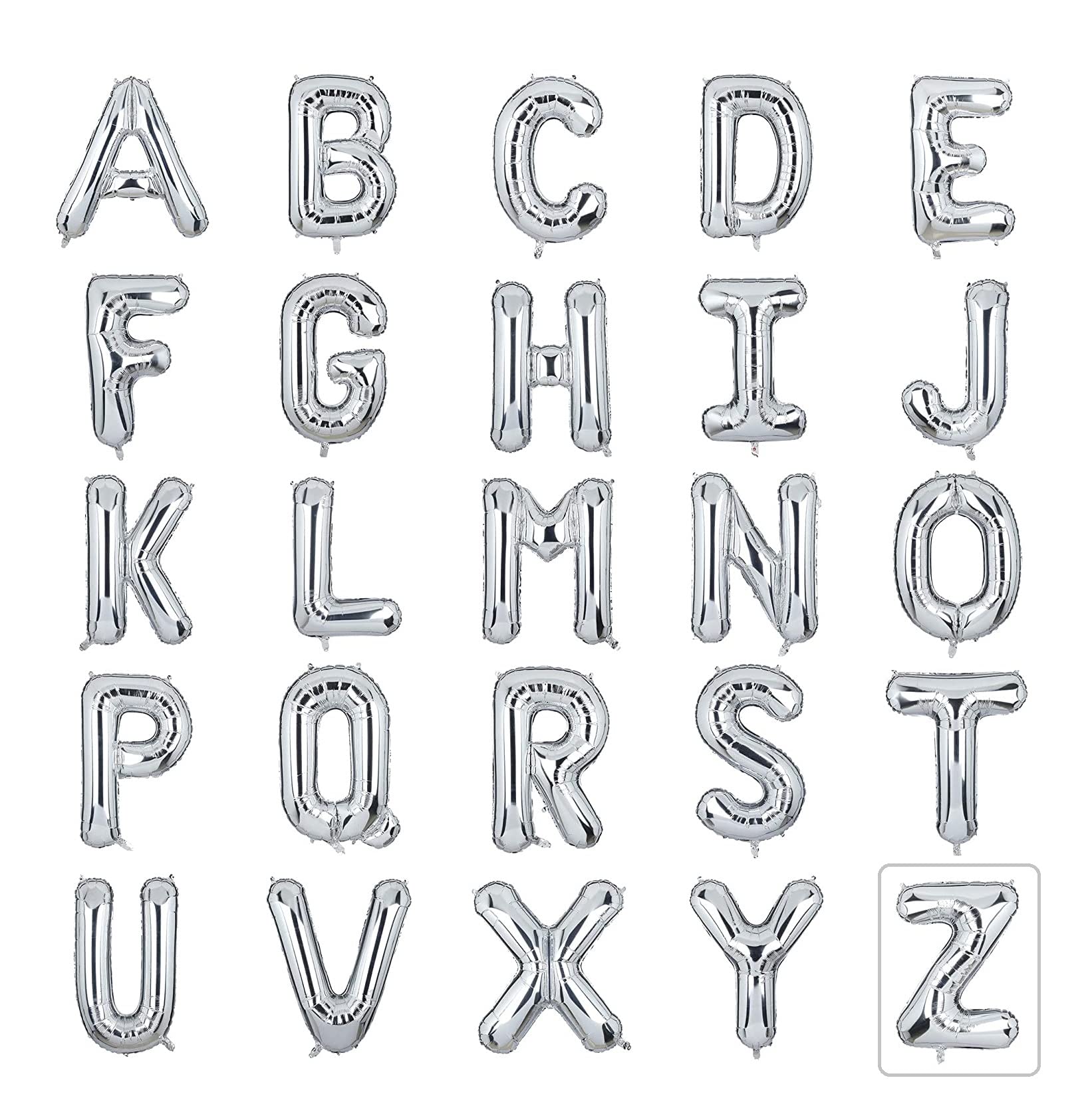 16 Inch Silver Aluminum Foil Alphabet Letters Hanging Balloons Wedding anniversary Birthday Party Decoration Custom Word Banner (Z)