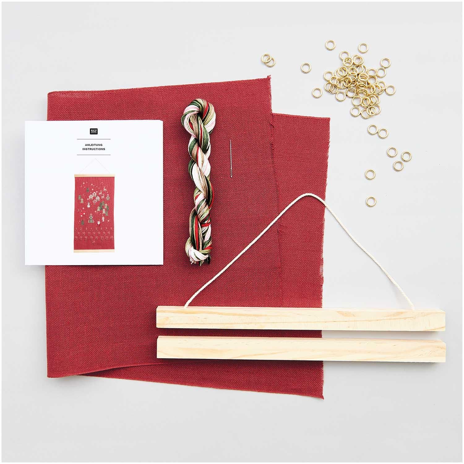 Stickpackung Gezählter Kreuzstich, Adventskalender, Weihnachtslandschaft, hängend, 30 x 54 cm